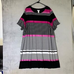 Catherines Short Sleeve Spring Dress Pink Black 
Womens Plus Sz 4X Knee Length